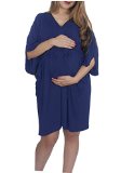 Hospital Maternity Delivery and Nursing Kaftan Robe (S/M, Blue)