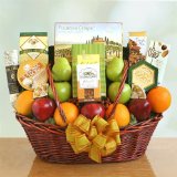 Fruit, Cheese, Nuts and Meat Gift Basket with Crackers and Chocolate